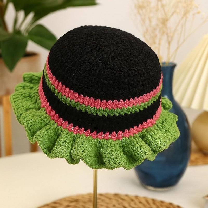 Ahouws Crochet Bucket Hat Women Trendy Knit Floppy Cap Cute Boho Handmade Beanies Outdoor Boho Travel Fishing Hat - Image 4